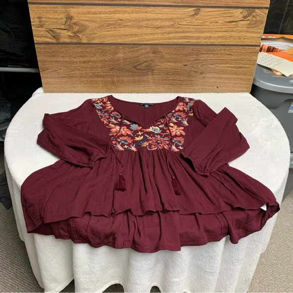 American Eagle Outfitters size small burgundy baby doll long sleeve top - Picture 9 of 9